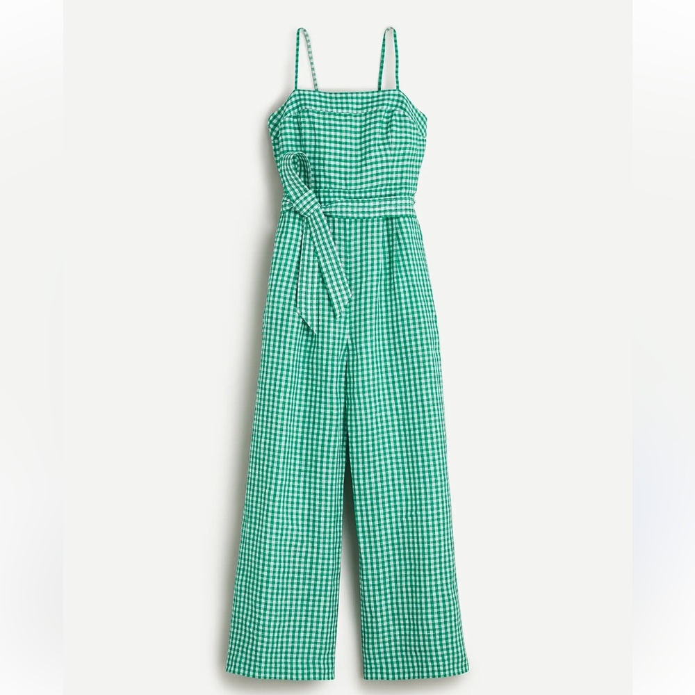 J. Crew Green Checkered Tie-Waist Jumpsuit